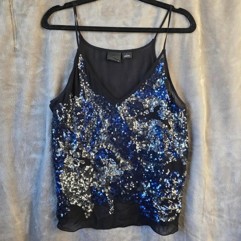 Trouvé Nordstrom Blue Silver Sequin Camisole Top - Size L Partywear